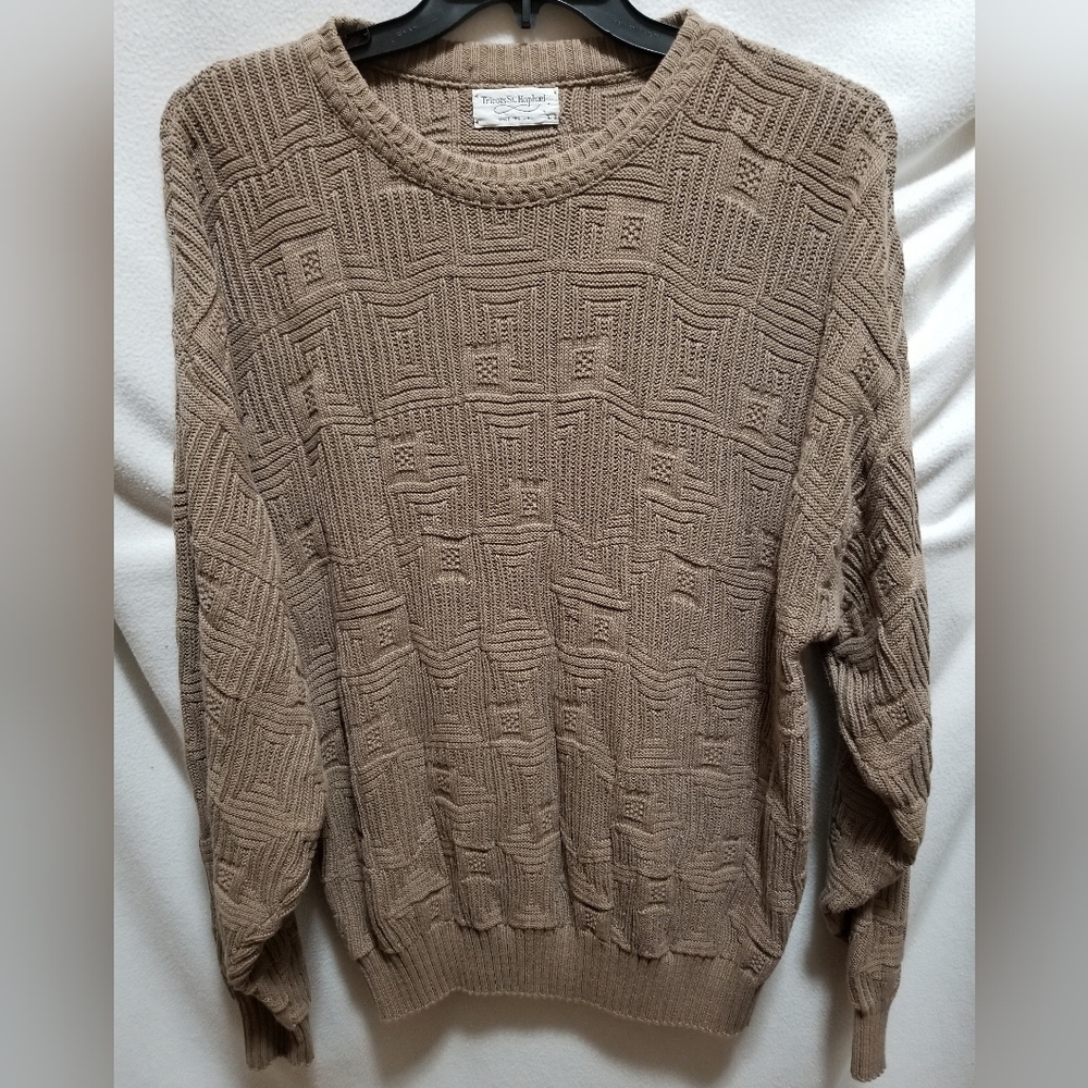 Vintage Men's Tricots St Raphael Geometric Knit Sweater in Taupe
